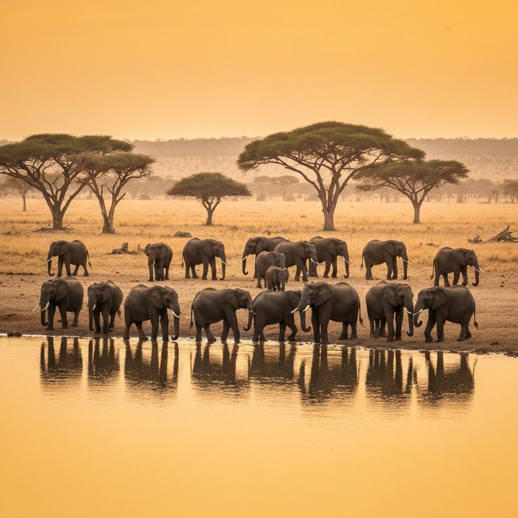 Elephants at waterhole in Hwange