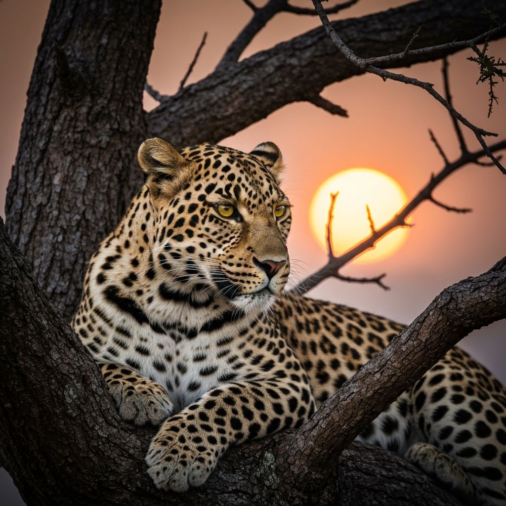 African leopard in tree